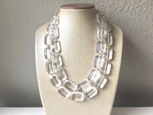 Load image into Gallery viewer, Chunky Clear Crystal Statement Necklace, Faceted Everyday neutral jewelry, statement necklace, silver or gold accents chunky bib necklace