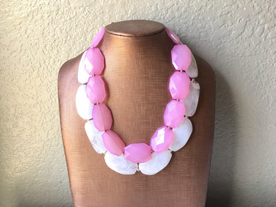 Pink & White Necklace, multi strand jewelry, big beaded chunky statement necklace, pink necklace, bridesmaid necklace, bib necklace, pink