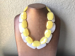 Lemon Yellow & White Necklace, multi strand jewelry, big beaded chunky statement necklace, pink necklace, bridesmaid necklace, bib necklace