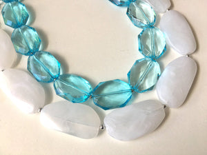 Blue & White Necklace, multi strand jewelry, big beaded chunky statement necklace, blue necklace, bridesmaid necklace, bib necklace, white