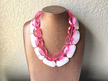 Load image into Gallery viewer, Pink &amp; White Necklace, multi strand jewelry, big beaded chunky statement necklace, pink necklace, bridesmaid necklace, bib necklace, pink