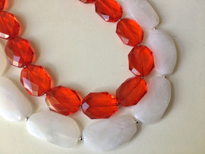 Red & White Necklace, multi strand jewelry, big beaded chunky statement necklace, red necklace, bridesmaid necklace, bib necklace, red