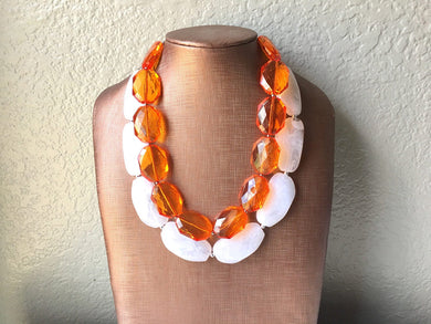 Orange & White Necklace, multi strand jewelry, big beaded chunky statement necklace, orange necklace, bridesmaid necklace, bib necklace
