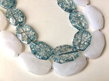 Load image into Gallery viewer, Blue &amp; White Necklace, multi strand jewelry, big beaded chunky statement necklace, blue necklace, bridesmaid necklace, bib necklace, white