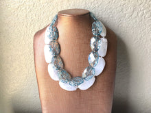 Load image into Gallery viewer, Blue &amp; White Necklace, multi strand jewelry, big beaded chunky statement necklace, blue necklace, bridesmaid necklace, bib necklace, white