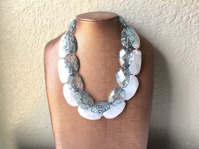 Blue & White Necklace, multi strand jewelry, big beaded chunky statement necklace, blue necklace, bridesmaid necklace, bib necklace, white