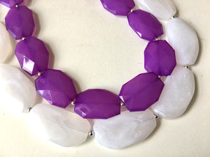 Purple & White Necklace, multi strand jewelry, big beaded chunky statement necklace, purple necklace, bridesmaid necklace, bib necklace