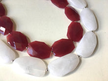 Load image into Gallery viewer, Maroon &amp; White Necklace, multi strand jewelry, big beaded chunky statement necklace, red necklace, bridesmaid necklace, bib necklace, red