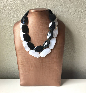 Black & White Necklace, Double strand jewelry, big beaded chunky statement necklace, black necklace, black jewelry, white necklace, black