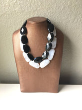 Load image into Gallery viewer, Black &amp; White Necklace, Double strand jewelry, big beaded chunky statement necklace, black necklace, black jewelry, white necklace, black