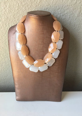Champagne & White Necklace, multi strand jewelry, big beaded chunky statement necklace, caramel necklace, bridesmaid necklace, bib necklace