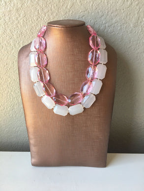 Pink & White Necklace, multi strand jewelry, big beaded chunky statement necklace, pink necklace, bridesmaid necklace, bib necklace, pink