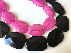 Black & Pink Necklace, multi strand jewelry, big beaded chunky statement necklace, pink necklace, bridesmaid necklace, bib necklace, black