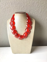 Load image into Gallery viewer, Red Necklace, multi strand jewelry, big beaded chunky statement necklace, red jewelry, bridesmaid necklace, bib necklace