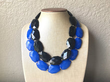 Load image into Gallery viewer, Black &amp; Blue Necklace, multi strand jewelry, big beaded chunky statement necklace, blue necklace, bridesmaid necklace, bib necklace, black