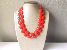 Load image into Gallery viewer, Red Statement jewelry set, Chunky Beaded Necklace, red Jewelry, red Necklace, red beaded necklace, red earrings, red bracelet, dress