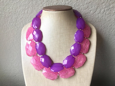 Pink & Purple Necklace, multi strand jewelry, big beaded chunky statement necklace, pink necklace, bridesmaid necklace, purple necklace