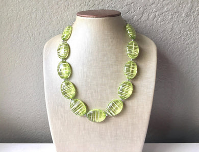 Lime Green statement necklace, chunky light green necklace, single strand necklace, lime green jewelry, beaded jewelry, bridesmaid necklace