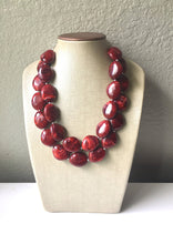 Load image into Gallery viewer, Red Chunky Statement Necklace, Big beaded jewelry, Double Strand Statement Necklace, Bib necklace, red bridesmaid, red wedding, praline