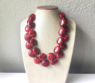 Red Chunky Statement Necklace, Big beaded jewelry, Double Strand Statement Necklace, Bib necklace, red bridesmaid, red wedding, praline