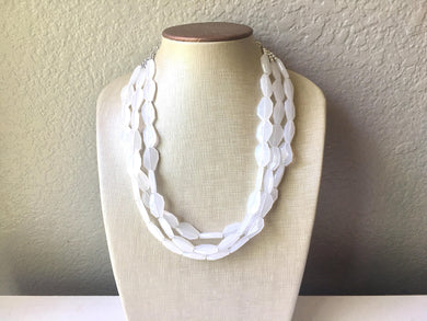 3 Layer White statement necklace with silver accents, bib jewelry cloudy white necklace, white jewelry, white beaded necklace, chunky white