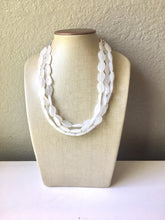 Load image into Gallery viewer, 3 Layer White statement necklace with silver accents, bib jewelry cloudy white necklace, white jewelry, white beaded necklace, chunky white