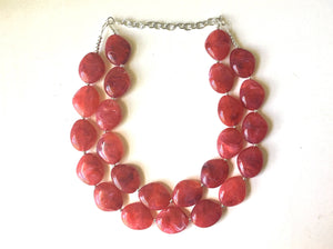 Fiesta red Chunky Statement Necklace, Big beaded jewelry, Double Strand Statement Necklace, Bib necklace, red bridesmaid wedding, praline