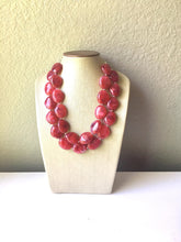 Load image into Gallery viewer, Fiesta red Chunky Statement Necklace, Big beaded jewelry, Double Strand Statement Necklace, Bib necklace, red bridesmaid wedding, praline