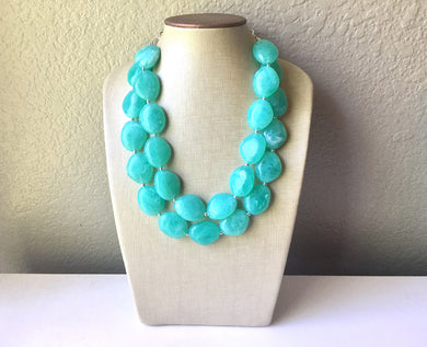 Mint Green Chunky Statement Necklace, Big beaded jewelry, Double Strand Statement Necklace, Bib necklace, green bridesmaid wedding, praline