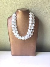 Load image into Gallery viewer, 5 Layer White statement necklace with silver accents, bib jewelry cloudy white necklace, white jewelry, white beaded necklace, chunky white