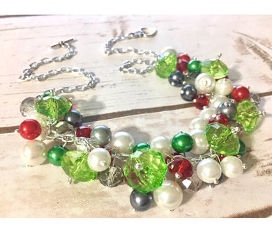 Christmas Necklace, Red, Silver, Green, and BLING! Holiday Jewelry, Christmas Jewelry, Red Green Jewelry, Christmas Gift Christmas Present
