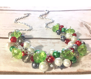 Christmas Necklace, Red, Silver, Green, and BLING! Holiday Jewelry, Christmas Jewelry, Red Green Jewelry, Christmas Gift Christmas Present