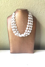 Load image into Gallery viewer, 3 Layer White statement necklace with silver accents, bib jewelry cloudy white necklace, white jewelry, white beaded necklace, chunky white