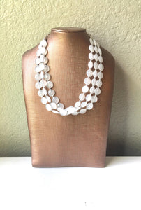 3 Layer White statement necklace with silver accents, bib jewelry cloudy white necklace, white jewelry, white beaded necklace, chunky white