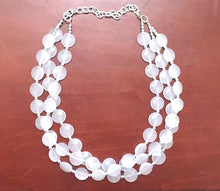 Load image into Gallery viewer, 3 Layer White statement necklace with silver accents, bib jewelry cloudy white necklace, white jewelry, white beaded necklace, chunky white