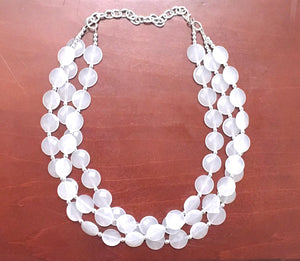 3 Layer White statement necklace with silver accents, bib jewelry cloudy white necklace, white jewelry, white beaded necklace, chunky white