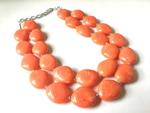 Load image into Gallery viewer, Clementine Chunky Statement Necklace, Big beaded jewelry, Double Strand Statement Necklace, Bib necklace, orange bridesmaid wedding, praline