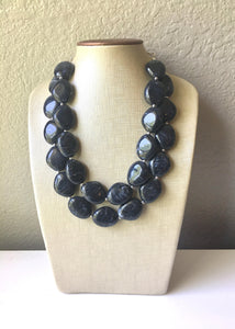 Black Chunky Statement Necklace, Big beaded jewelry, Double Strand Statement Necklace, Bib necklace, black bridesmaid wedding, praline