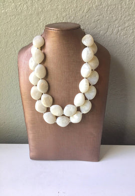 Cream Chunky Statement Necklace, Big beaded jewelry, Double Strand Statement Necklace, Bib necklace, cream bridesmaid wedding, praline