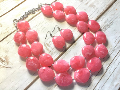 Pink Beaded Necklace & earrings, pink Jewelry, Chunky statement necklace, big beaded necklace, blush pink statement necklace, Praline jewelr