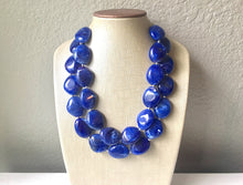 Load image into Gallery viewer, Dark Blue Chunky Statement Necklace, Big beaded jewelry, Double Strand Statement Necklace, Bib necklace, blue bridesmaid wedding, praline