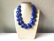 Load image into Gallery viewer, Dark Blue Chunky Statement Necklace, Big beaded jewelry, Double Strand Statement Necklace, Bib necklace, blue bridesmaid wedding, praline