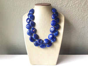 Dark Blue Chunky Statement Necklace, Big beaded jewelry, Double Strand Statement Necklace, Bib necklace, blue bridesmaid wedding, praline