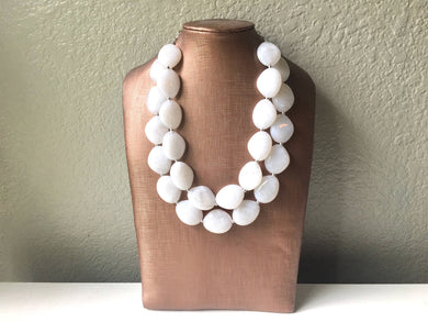 White Chunky Statement Necklace, Big beaded jewelry, Double Strand Statement Necklace, Bib necklace, white bridesmaid wedding, praline