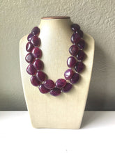 Load image into Gallery viewer, Eggplant Purple Chunky Statement Necklace, Big beaded jewelry, Double Strand Statement Necklace, Bib necklace, bridesmaid wedding, praline