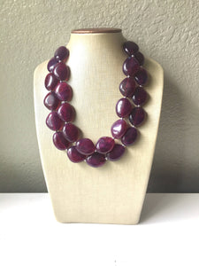 Eggplant Purple Chunky Statement Necklace, Big beaded jewelry, Double Strand Statement Necklace, Bib necklace, bridesmaid wedding, praline