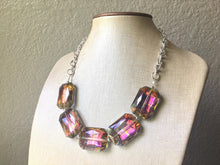 Load image into Gallery viewer, Rainbow Spectrum Glass Crystals Necklace - Chunky statement necklace silver chain, Large Faceted Crystals Bib Necklace, rainbow necklace