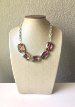 Load image into Gallery viewer, Rainbow Spectrum Glass Crystals Necklace - Chunky statement necklace silver chain, Large Faceted Crystals Bib Necklace, rainbow necklace