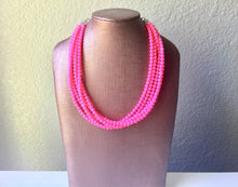 Load image into Gallery viewer, Multi Strand Neon Pink Necklace, Neon Pink jewelry, chunky pink necklace, statement neon pink necklace, bright pink jewelry, beaded necklace