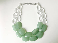 Load image into Gallery viewer, Clear &amp; Mojito Green Statement Necklace, big Beaded Chunky Jewelry, Double Strand wedding everyday dress, green necklace, mint green jewelry